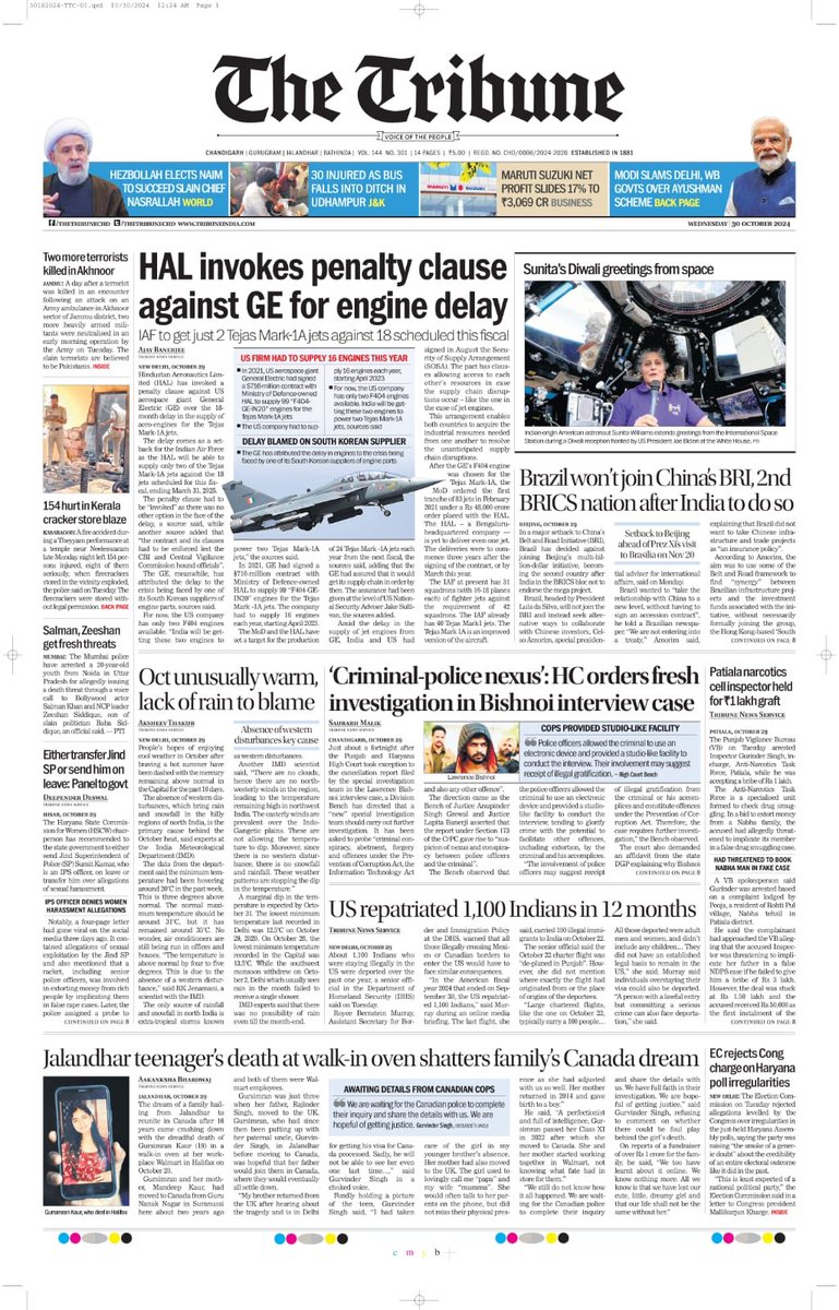jomalhotra's tweet photo. Good Morning India, from The Tribune @thetribunechd Today’s exclusive is on the family of the 19 yr old girl from Jalandhar whose body was found in an oven in a Canadian town. By Aakanksha Bhardwaj @Aakanksha_NB https://t.co/nvxWz5evi6