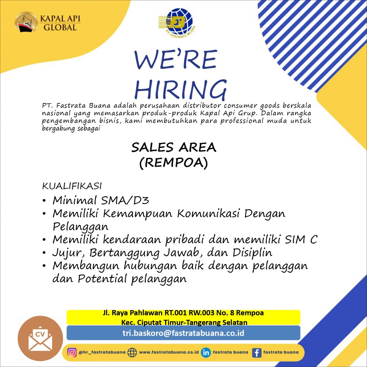 baskoro_tri's tweet photo. Sales Area Penempatan Rempoa( Fresh Graduate Prioritas) #lokercot @hrdbacot https://t.co/wz61PY7t1T