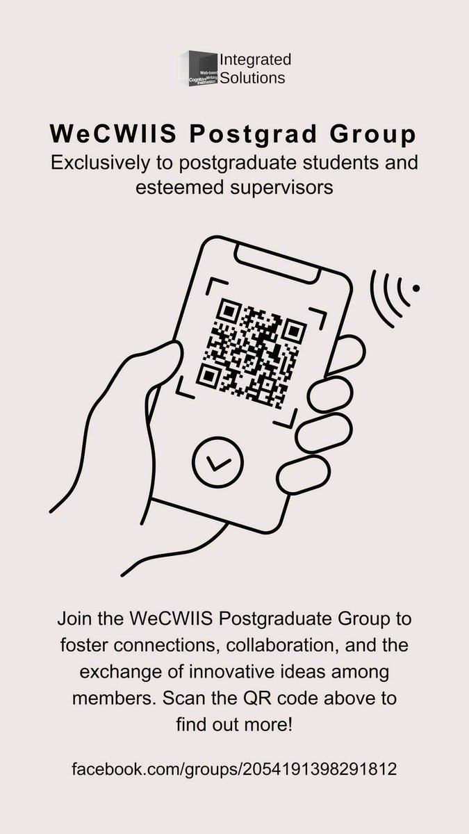 Greetings!

Welcome to join the WeCWI Postgrad Group (facebook.com/groups/2054191…). It's a professional platform to advance postgraduate studies. I look forward to welcoming you to achieve our shared goals.

Best wishes,
Assoc. Prof. Ts. Dr Mah Boon Yih
WeCWIIS Founder &amp; CEO