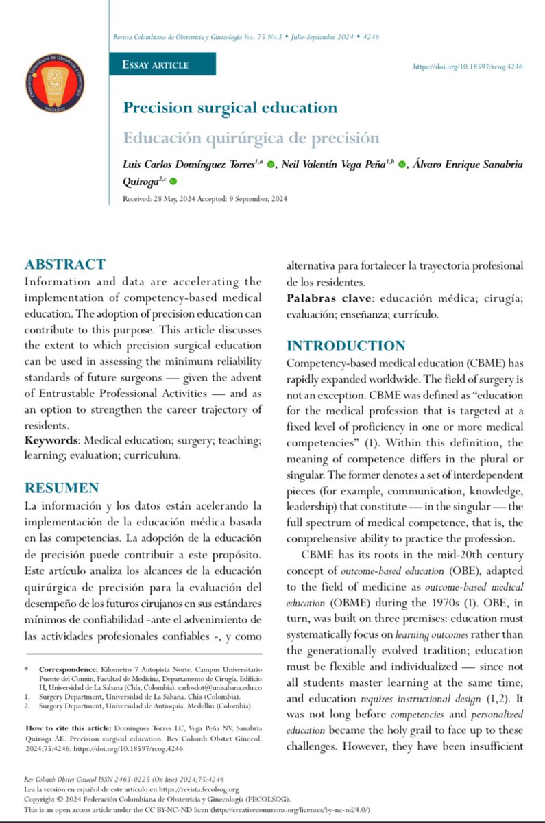 Nueva publicación. Educación quirúrgica de precisión: una nueva conceptualización e implementación de la enseñanza en cirugía. revista.fecolsog.org/index.php/rcog…