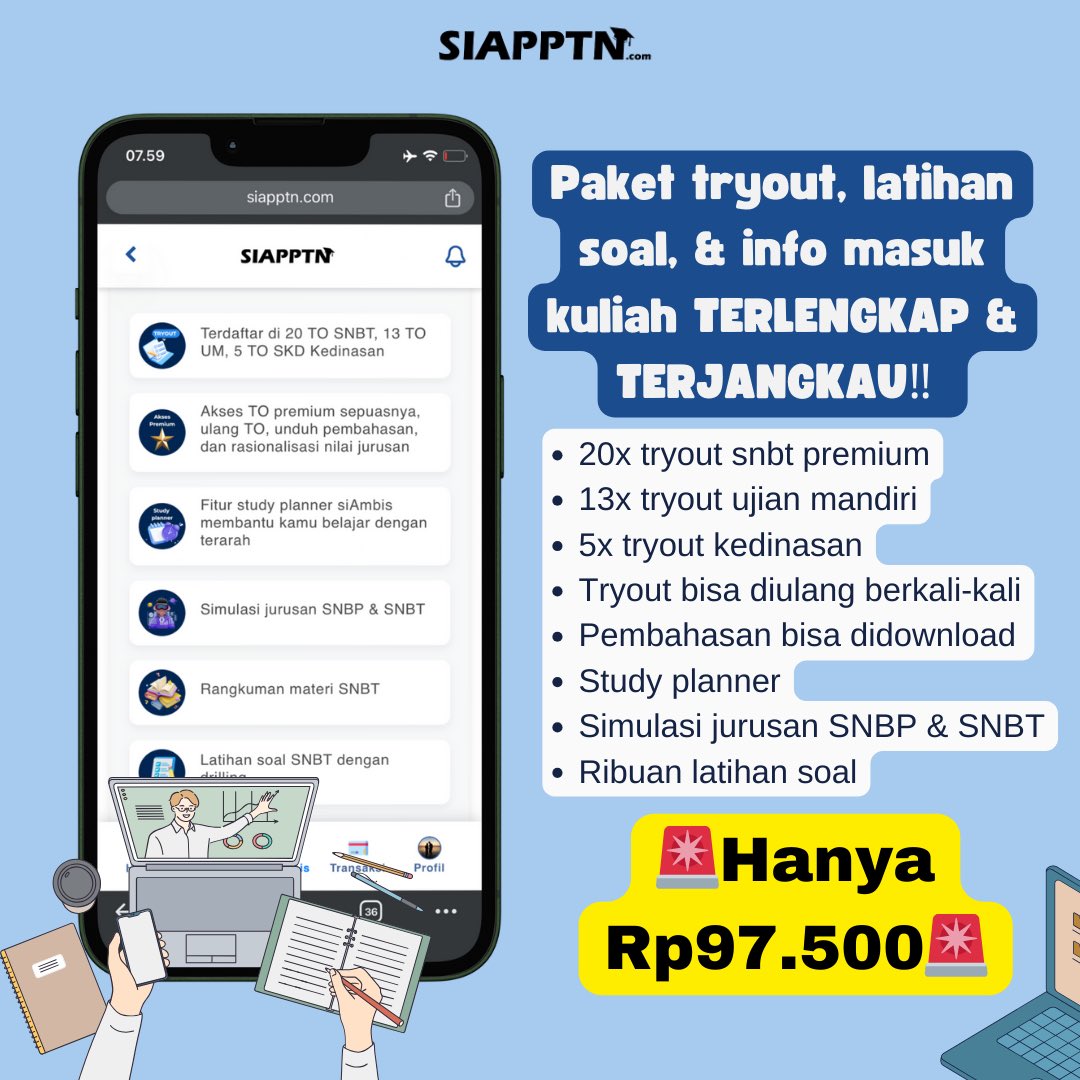 siapptn's tweet photo. Mending belajar pakai paket si Ambis dehh. Tetap santuy tapi terarah 😍
#persiapansnbt #tryoutsnbt #masukptn https://t.co/KxqcRX9fKL