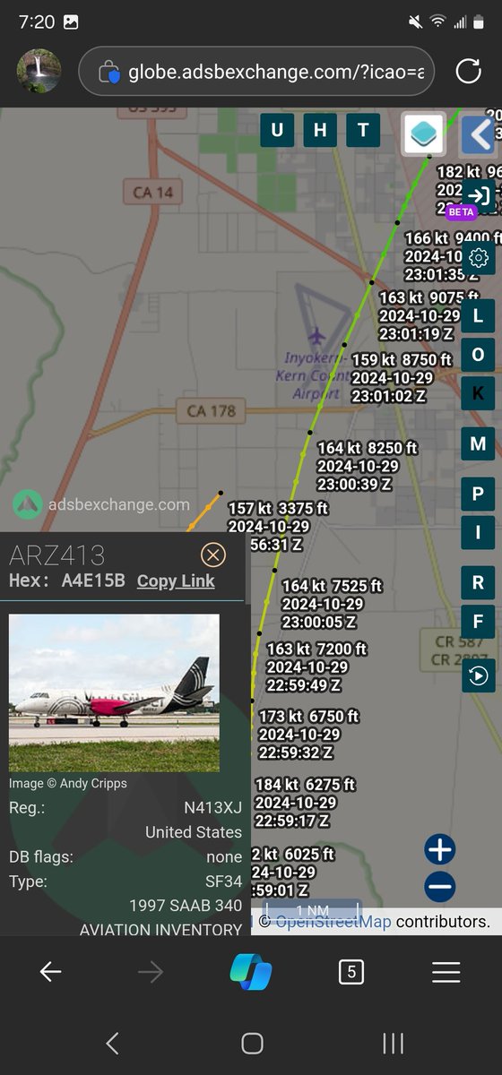 norb420's tweet photo. #A4E15B as #ARZ413 Up from Inyokern Airport KIYK, doing some work over NAS China Lake. Currently doing about a 5 mile wide orbit at 10,000 feet. https://t.co/1riMX3Rxp5