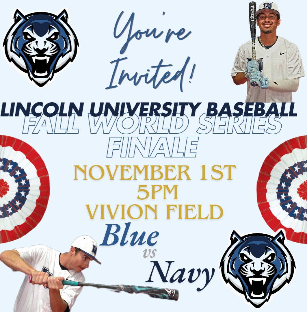 Come join us Friday, November 1st, for the Fall World Series decider. 1st pitch for Game 3 will be at 5pm. 
<a href="/GoBlueTigers/">Lincoln University (Missouri) Athletics</a> 
<a href="/LUBlueTigers/">Lincoln University (Missouri)</a>