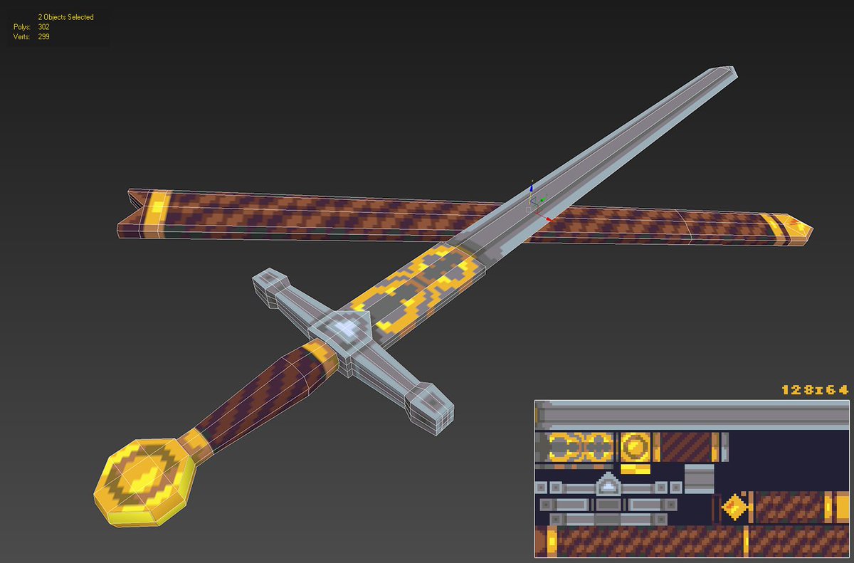 3D #lowpoly #pixelart sword &amp; scabbard.