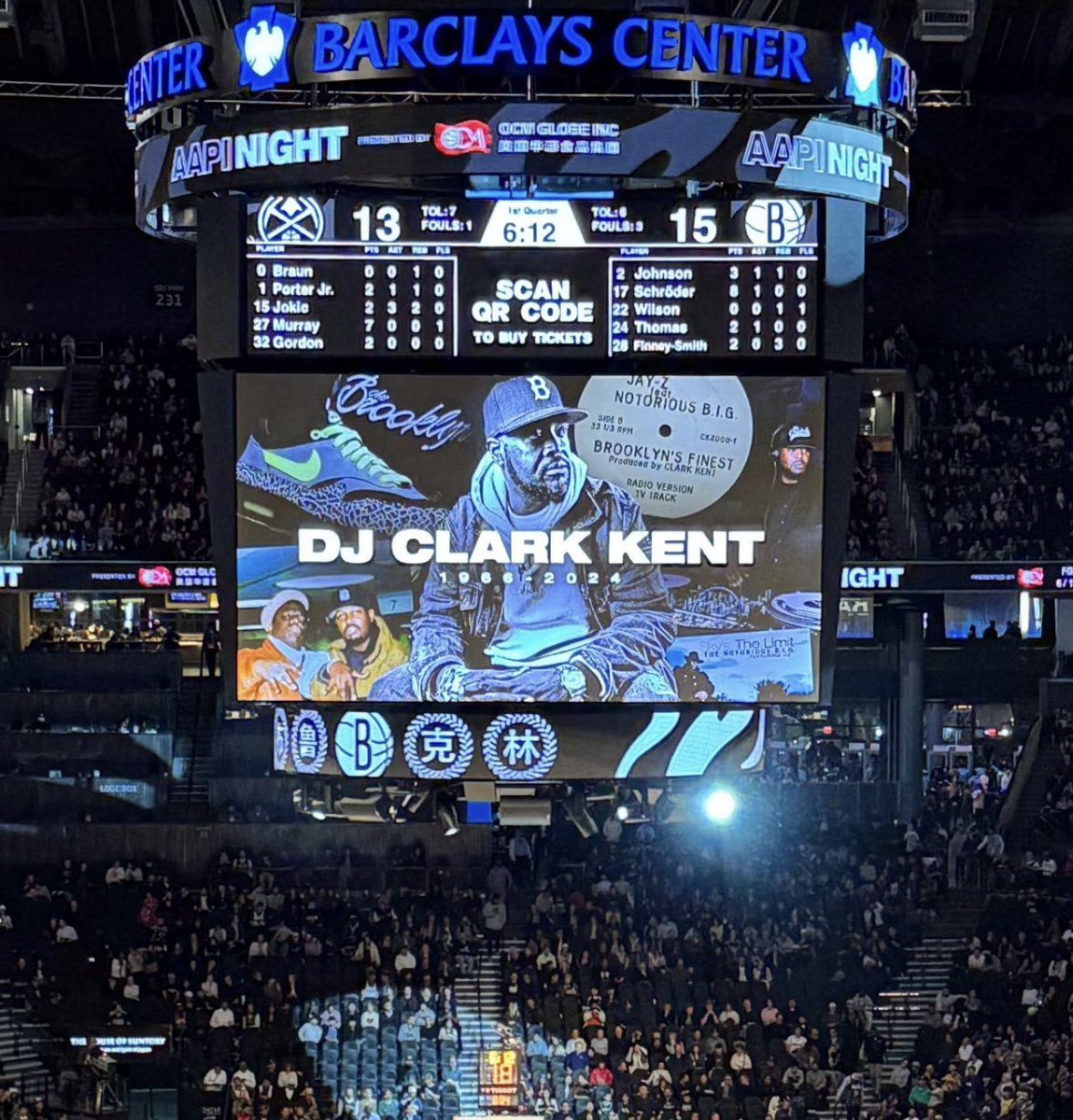 SneakerNews's tweet photo. The @BrooklynNets paid tribute to DJ Clark Kent on their Jumbotron 👏 https://t.co/rr9moFLDfA