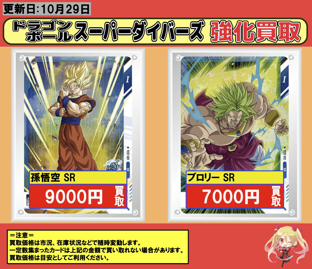 DBSDV】🔥買取情報🔥 孫悟空(TEST-001)SR/ 9000 ブロリー(TEST-012)SR