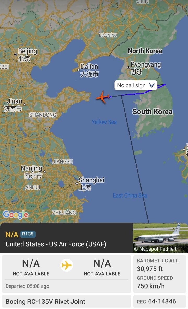 Oceanworldfree's tweet photo. US military aircraft stationed in Japan appeared in South Korea, most notably in the Yellow Sea and #38thparallel.
AE01C8 64-14846 https://t.co/RXhrucTdJT