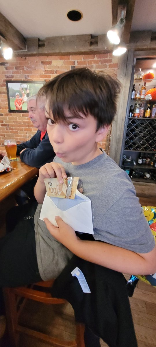 MoeFraser's tweet image. Today is my grandson Oliver's 12th birthday &amp;amp; his Mom took the day off work &amp;amp; let him have the day off school &amp;amp; brought him out our way &amp;amp; we went to his favorite pub in Smiths Falls #Taphouse for lunch 🥰 That's my jacket he has on. He's trying to steal from me  🤣 
#Family 💞