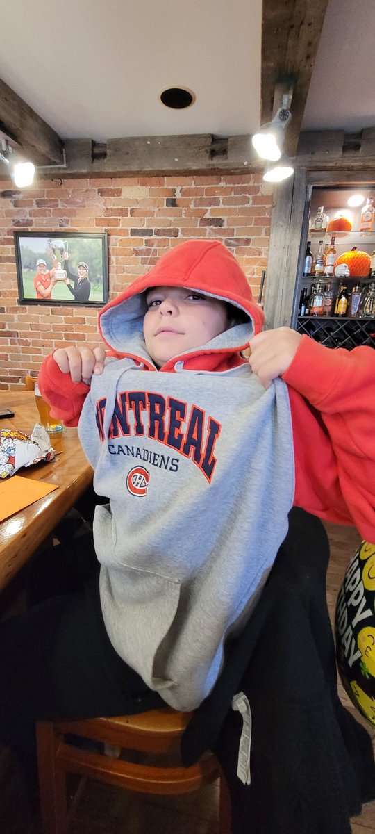 MoeFraser's tweet image. Today is my grandson Oliver's 12th birthday &amp;amp; his Mom took the day off work &amp;amp; let him have the day off school &amp;amp; brought him out our way &amp;amp; we went to his favorite pub in Smiths Falls #Taphouse for lunch 🥰 That's my jacket he has on. He's trying to steal from me  🤣 
#Family 💞
