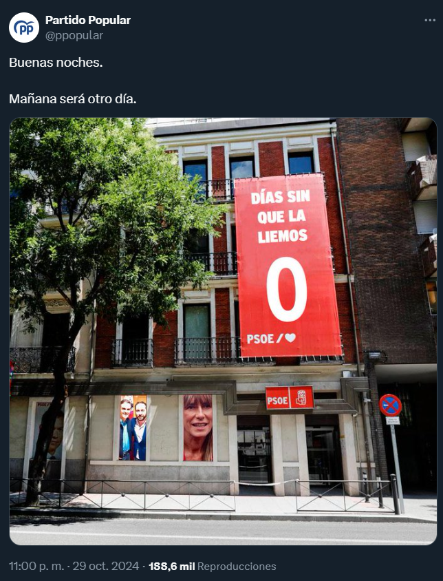 El PP acaba de borrar el tuit infame que andaban poniendo ayer a las 23:00h cuando ya había decenas de muertos y desaparecidos en la comunidad autónoma donde cerraron la Unidad de Emergencias por ser un “gasto innecesario”.

Difunde para que todos vean bien lo que son.