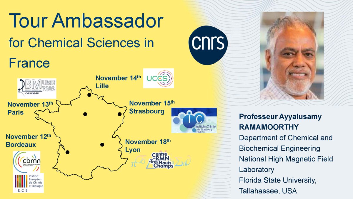 CNRS Hauts-de-France (@cnrs_hdf) on Twitter photo Assistez à la conférence exceptionnelle donnée par le professeur Ayyalusamy Ramamoorthy, ambassadeur de <a href="/CNRSchimie/">CNRS Chimie</a> !
📍 Institut Chevreul, Villeneuve-d'Ascq
🗓️ 14/11, 10h30
➡️ hauts-de-france.cnrs.fr/fr/evenement/c… Assistez à la conférence exceptionnelle donnée par le professeur Ayyalusamy Ramamoorthy, ambassadeur de <a href="/CNRSchimie/">CNRS Chimie</a> !
📍 Institut Chevreul, Villeneuve-d'Ascq
🗓️ 14/11, 10h30
➡️ hauts-de-france.cnrs.fr/fr/evenement/c…