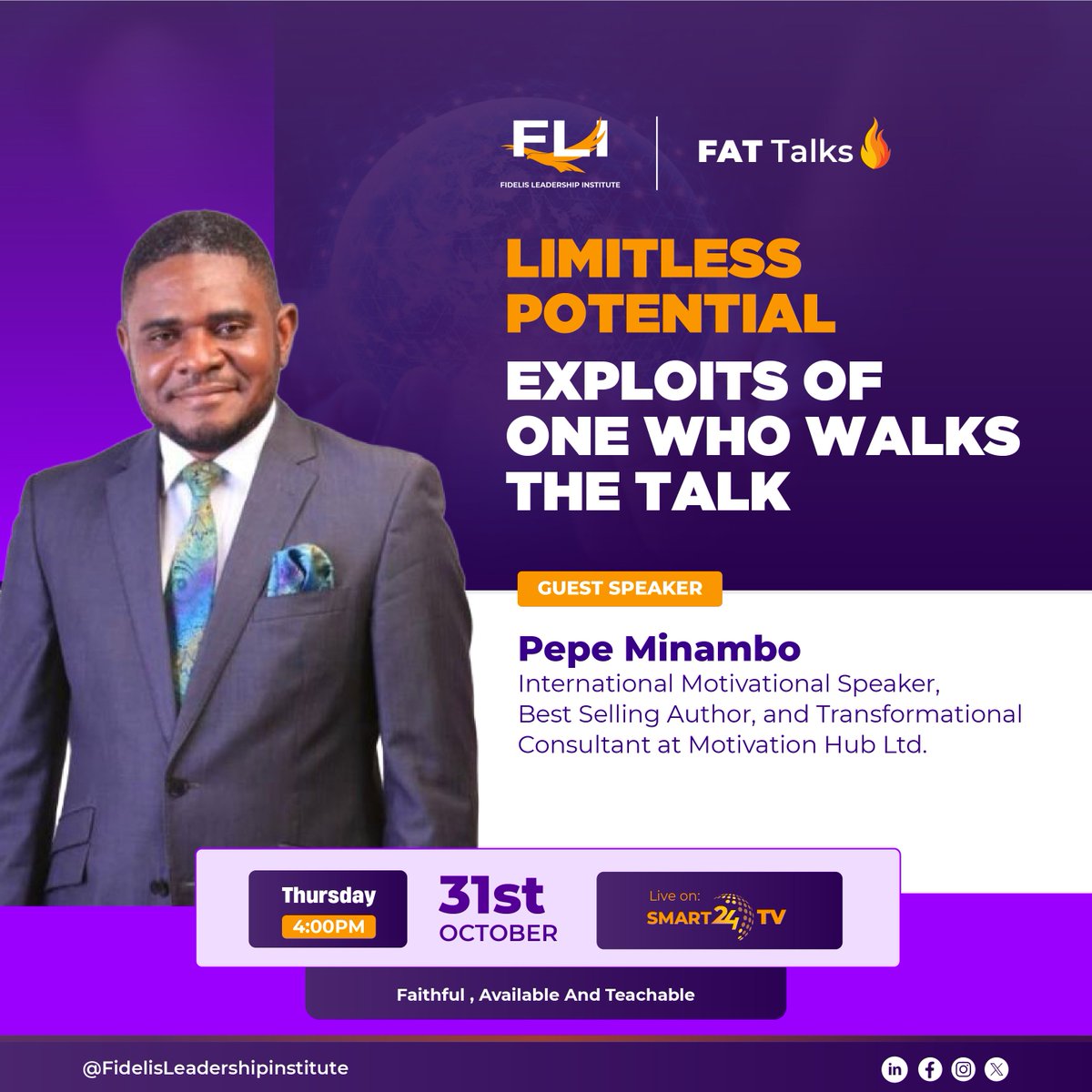 Fat_talks1's tweet photo. Don't miss it! 🔥 Join us TODAY at 4 PM for an inspiring #FATTalk with @pepejoeminambo.
Unlock your limitless potential and achieve greatness!
Catch it live on:
📺 @Smart24TVnow (DStv Chl 327 & GoTV Chl 320) 📺 Smart24 TV’s YouTube channel
#LimitlessPotential #Leadership https://t.co/KdhLvs9Pti