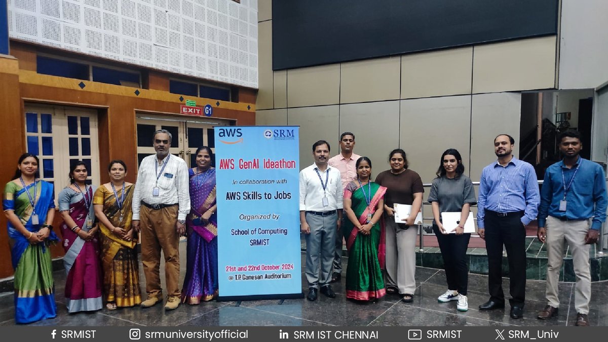 SRM_Univ's tweet photo. The two-day Generative AI Workshop and Ideathon, organized by The School of Computing, at SRMIST-KTR in collaboration with AWS Skills to Jobs, on October 21-22, 2024, drew over 900 students.

#SRMIST #SRMKtr #SRMUniversity #SchoolofComputing #AWS #SRM_pov #SRMites #SRMKnowledge https://t.co/f7vkV5yxeH