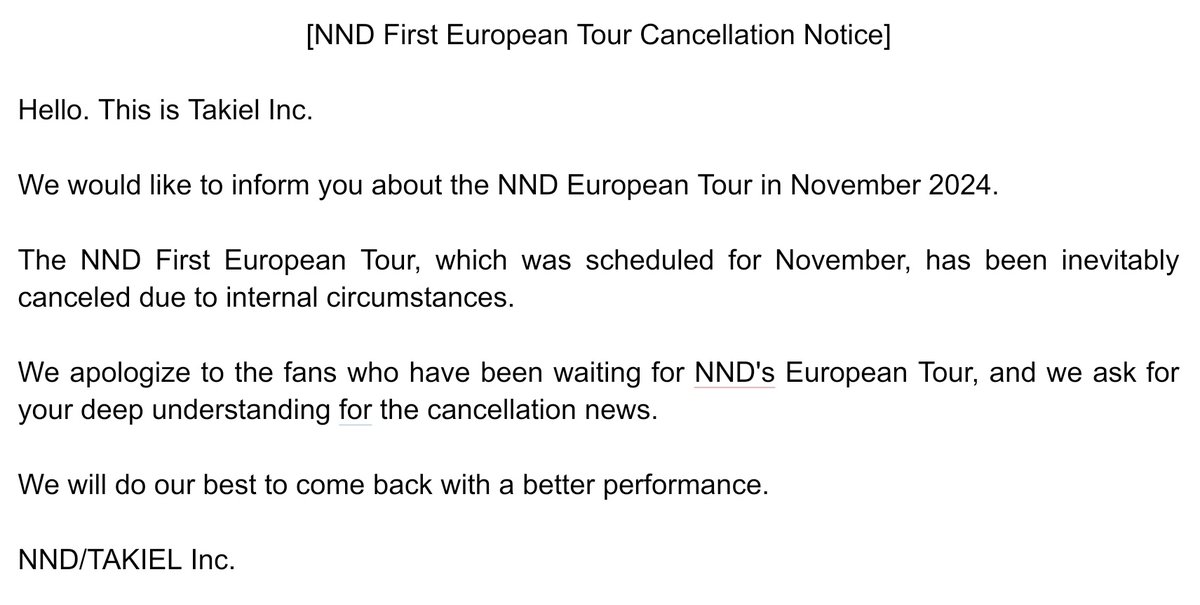 YYJ_global's tweet photo. @NND316_ [Notice of cancellation of European tour]

#NND #엔엔디 #Night_N_Day 
#DAYN #데인 #YoungJun #영준 https://t.co/QbxPaa0kQE