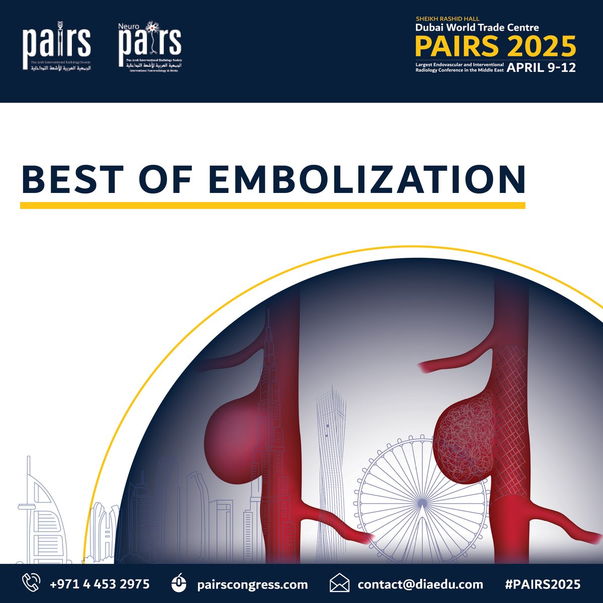 pairsmedia's tweet photo. 📣 #TrackHighlights
🌟Spotlight on the Best of Embolization Track at #PAIRS2025! 

@marabi2004 @ahmed_kamel_ir @mo_hamady @sqanadli @saherssabri @ClinicsEra @RefaatSalman @AzzamKhankan @Saad_VIR @dr_aladham

🗓️April 9-12, 2025
📍Dubai World Trade Centre
🔗 https://t.co/4S4zkRqOp1 https://t.co/EBFygZAGDG