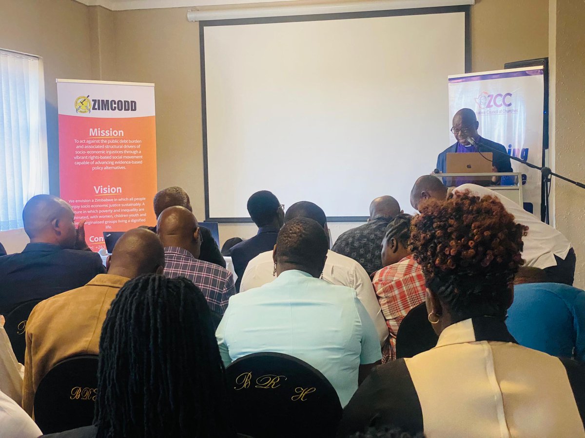 “The Church is concerned by the increasing budget deficits and accumulating debt that have become a public burden.” - Rev S Cele, the ZCC Economic Justice Chairperson in his theological reflections on Debt, Inequality and Extractives.
<a href="/ZIMCODD1/">ZIMCODD</a> <a href="/AFRODAD2011/">AFRODAD</a> <a href="/CAID_Zimbabwe/">Christian Aid Zimbabwe</a>