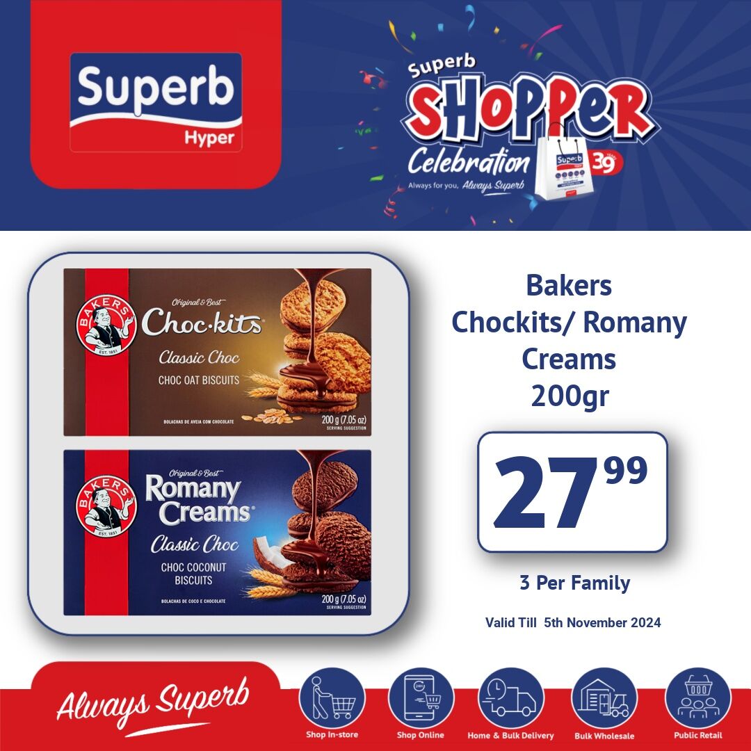 Superbhyper's tweet image. Superb Hyper Promotions
Weekly Bonanza, Amazing Discounts.
Shop Online: superbhyper.co.za
Get Same Day Delivery For Only R29! 
Order Via Whatsapp Or Email
Whatsapp:063 900 2200
Email:sales@superbhyper.co.za
Shop In-store:17 Smithers Road,Kwadukuza.
Valid: 5th November 2024