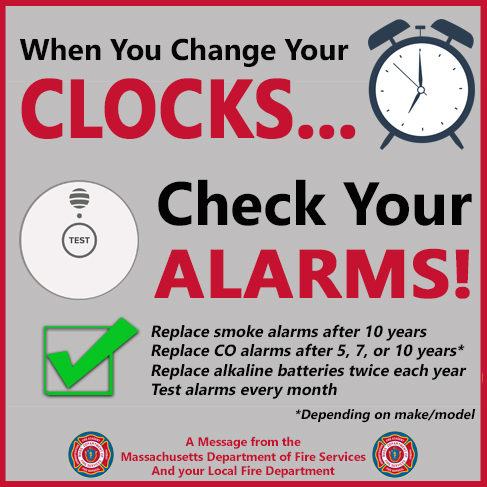If your #SmokeAlarms &amp; #CarbonMonoxide alarms take alkaline batteries, replace the batteries when you change your clocks! Check the manufacturing date printed on the back, too: replace smoke alarms after 10 yrs and CO alarms according to the make/model (usually 5, 7, or 10 yrs).