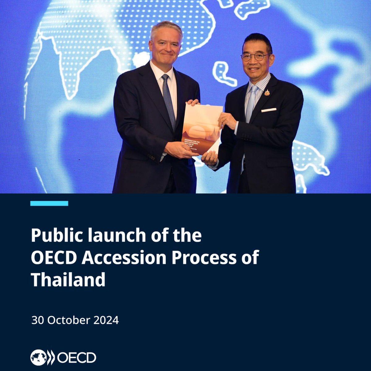 Mathias Cormann (@mathiascormann) on Twitter photo Pleased to officially launch the OECD accession process for Thailand in Bangkok with <a href="/AmbPoohMaris/">Maris Sangiampongsa</a>.
Accession can help Thailand achieve its goal of becoming a high-income advanced economy by 2037, boosting investment and improving living standards.
➡️ oe.cd/5L9 Pleased to officially launch the OECD accession process for Thailand in Bangkok with <a href="/AmbPoohMaris/">Maris Sangiampongsa</a>.
Accession can help Thailand achieve its goal of becoming a high-income advanced economy by 2037, boosting investment and improving living standards.
➡️ oe.cd/5L9