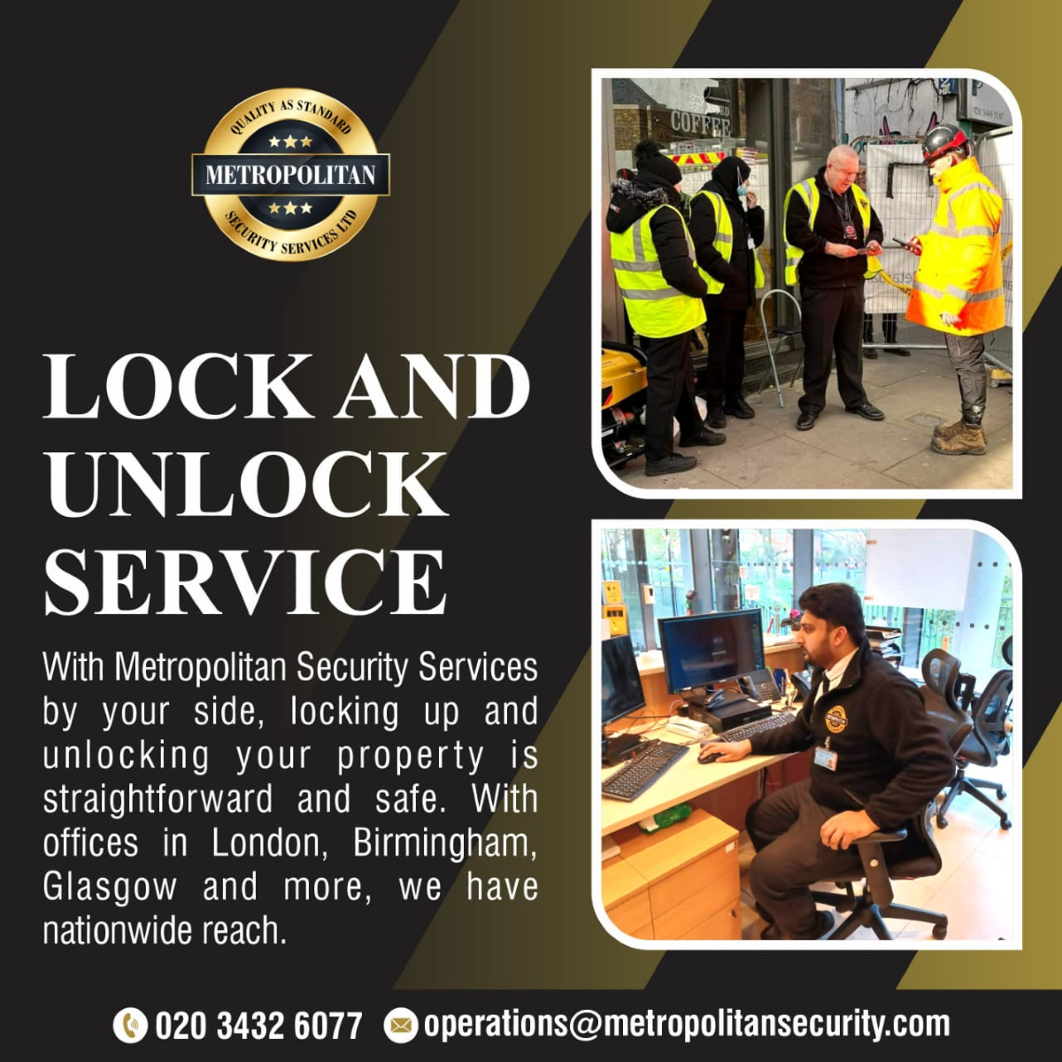 MetropolitanSS2's tweet image. Metropolitan Security Services offers 24/7 lock and unlock services to keep your premises safe. Trust us for all your security needs!

📞 02034326077
📧 operations@metropolitansecurity.com

#MetropolitanSecurity #LockAndUnlock #24HourService #SafetyFirst #SecureYourSpace