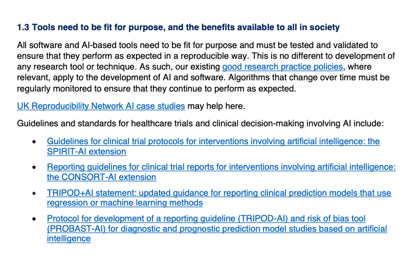 Gary Collins (@gscollins) on Twitter photo Great to see TRIPOD+AI (& CONSORT-AI) mentioned in the <a href="/The_MRC/">Medical Research Council</a> "Interim guidance for biomedical AI and software developers" to ensure tools are fit for purpose & the benefits available to all in society
ukri.org/publications/i…
TRIPOD+AI guidance here
bmj.com/content/385/bm… Great to see TRIPOD+AI (& CONSORT-AI) mentioned in the <a href="/The_MRC/">Medical Research Council</a> "Interim guidance for biomedical AI and software developers" to ensure tools are fit for purpose & the benefits available to all in society
ukri.org/publications/i…
TRIPOD+AI guidance here
bmj.com/content/385/bm…