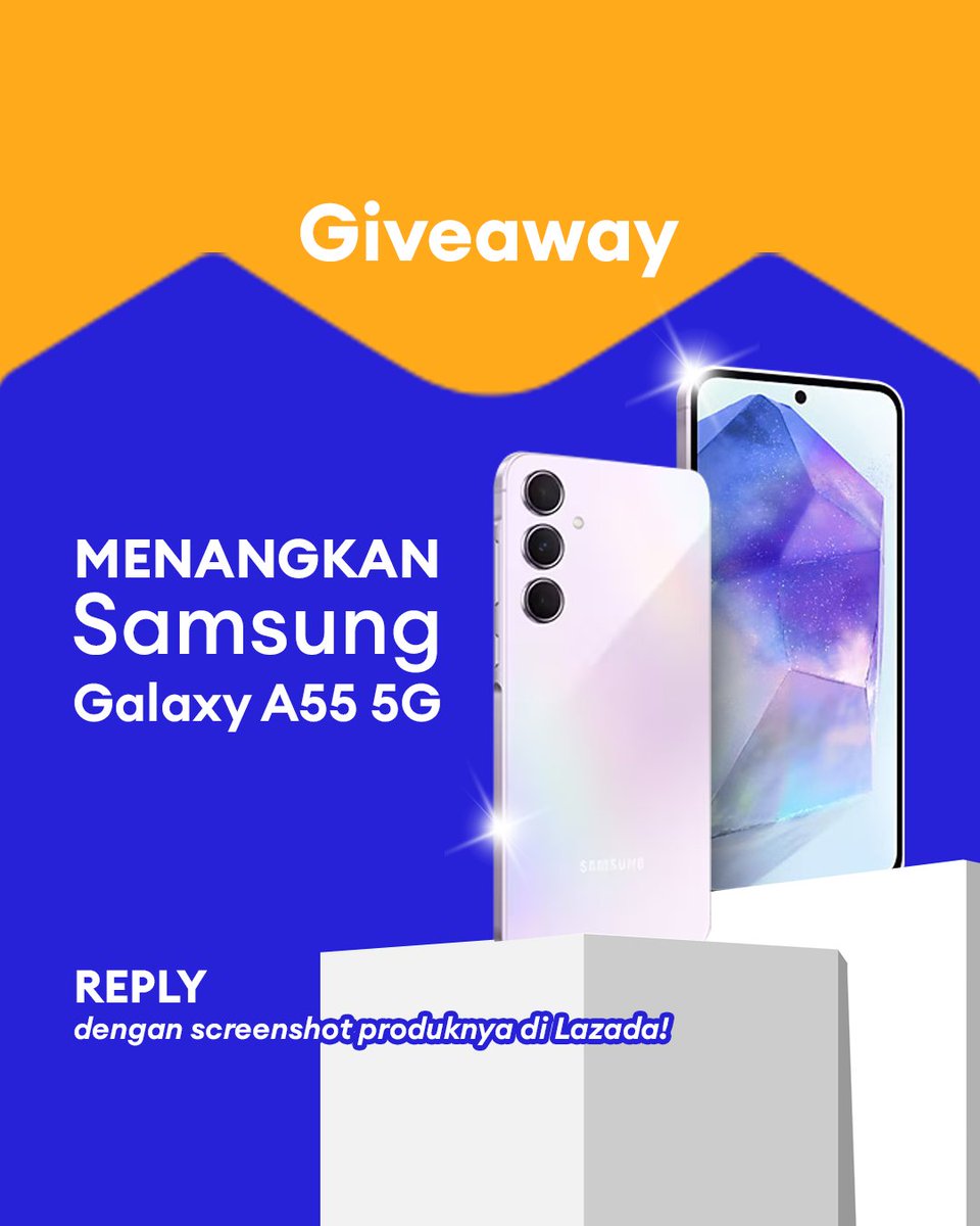 ✨ GIVEAWAY ALERT ✨

SIAPA MAU HP BARU SAMSUNG GALAXY A55?  

1.Follow <a href="/LazadaID/">Lazada</a> &amp; tag 3 teman.
2. Like, RT &amp; reply dengan screenshot HPnya di aplikasi Lazada pake hashtag #LazadaID #LazadaGiveaway yang BUANYAAKKKKK!

Periode: 30 Oktober - 5 November 2024