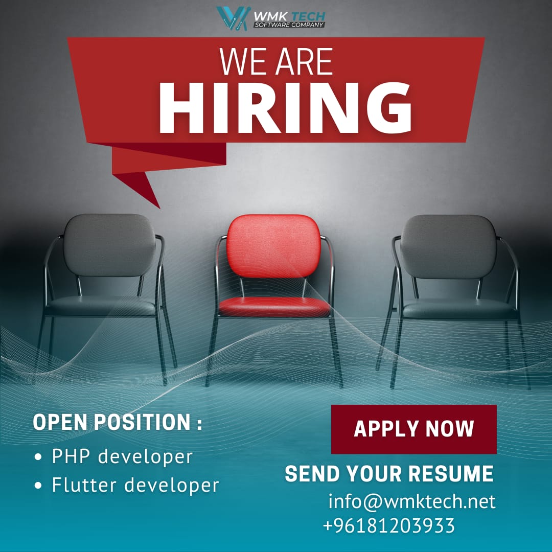 wmktech's tweet image. WMK Tech is Hiring

We’re expanding our team and looking for talented developers to join us in the following roles.

Apply now at: info@wmkttech.net or +96181203933

#Hiring #PHPDeveloper #FlutterDeveloper #TechJobs #JoinOurTeam #WMKTech