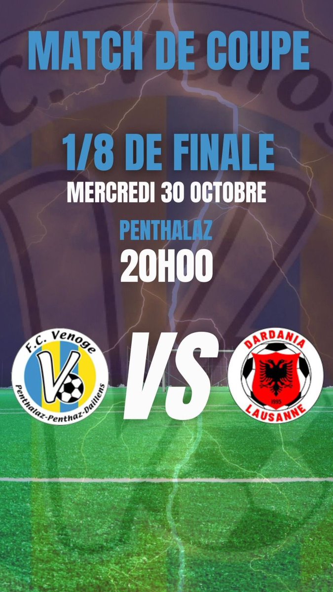 SebastienAnger's tweet photo. ⚽️ Venoge I - Dardania Lausanne I
🏆 1/8 BCV Cup
📆 Mercredi 30 octobre    
📍Penthalaz, Stade Communal
🕗 Coup d’envoi : 20h00
ℹ️ https://t.co/qT8BffPYig
#coupe #domicile #50/50 #allezvenoge 🟡🔵 https://t.co/PmrfQjphSb