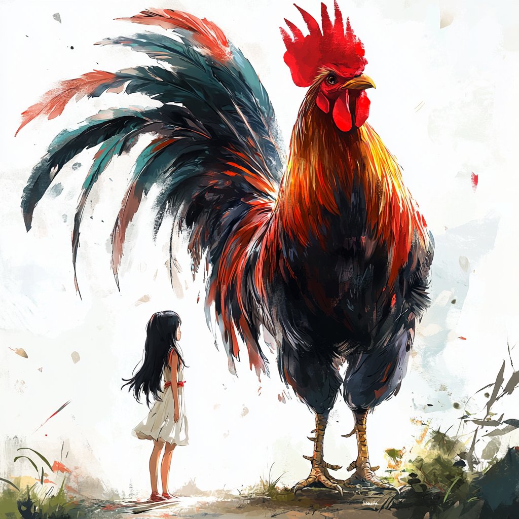 ex10_ex's tweet photo. The rooster and the little girl https://t.co/Y9TfnEu10G