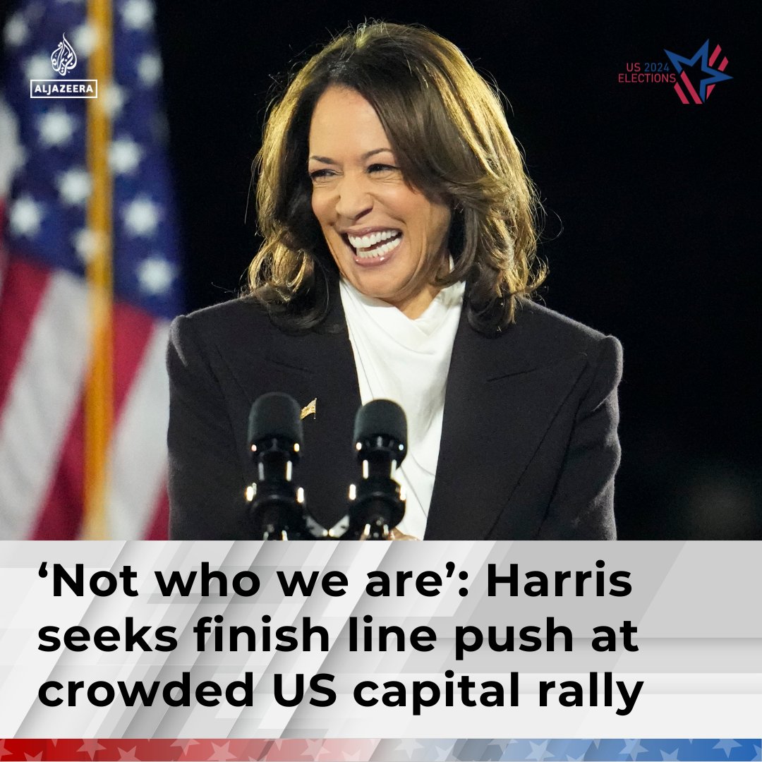 AJEnglish's tweet photo. Kamala Harris gave her ‘closing argument’ speech at the Ellipse, where Donald Trump riled up supporters on January 6, 2021 https://t.co/7ETrkM9DQo https://t.co/C0MeAB5XbC