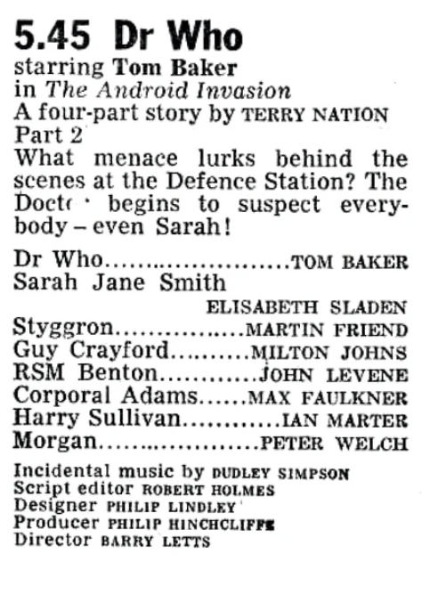 Doctors_Beard's tweet image. "The Android Invasion" - Part 2 - What menace lurks behind the scenes at the Defense Station? The Doctor begins to suspect everybody - even Sarah Jane!
#DoctorWho #TheAndroidInvasion #scifi #sarahjane #whovian #timelord