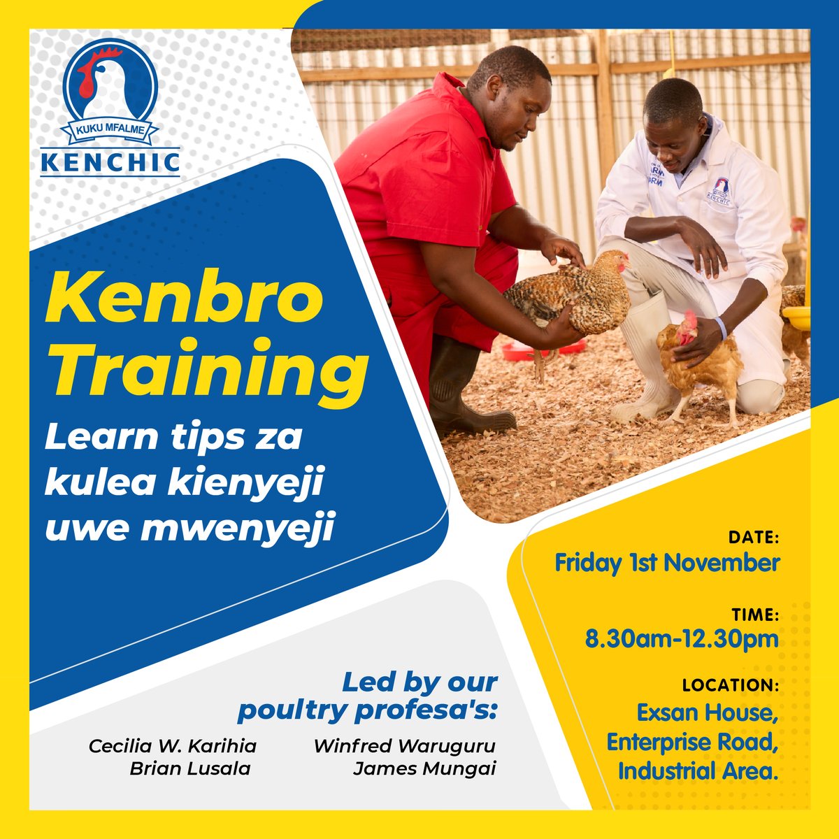 Kenchic_Chicks's tweet image. Mark your calendar for this Friday from 8.30am - 12.30pm and embark on a transformative journey towards poultry farming excellence unlocking the knowledge needed! 

Join our comprehensive training on poultry farming techniques. #TrainingSessions #KUKUaNaweFromDayOne
