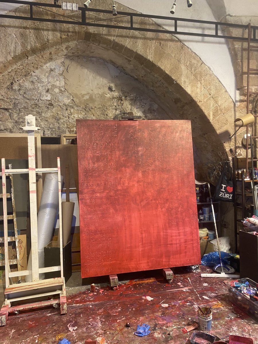 OurTribeNFT's tweet photo. Preparing for my upcoming exhibition in Australia. Layers of red coming to life, each canvas a journey. #WorkInProgress #ArtStudio #AustralianArt #ContemporaryArt #IlanAdar #ArtExhibition #ArtCollectors #FineArt #JewishArt #ArtInTheMaking @ausembisrael @AJN https://t.co/PLQvYwGP1V