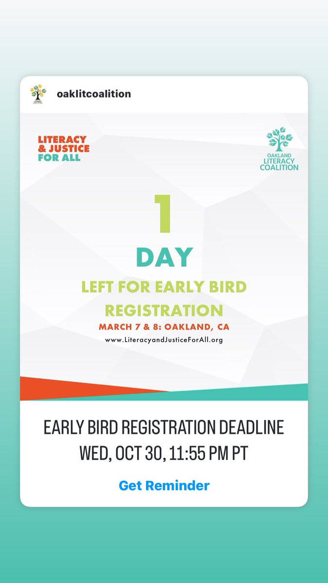 Early bird registration ends tomorrow! $50 off gen admission. LiteracyandJusticeForAll.org 
#lj4all