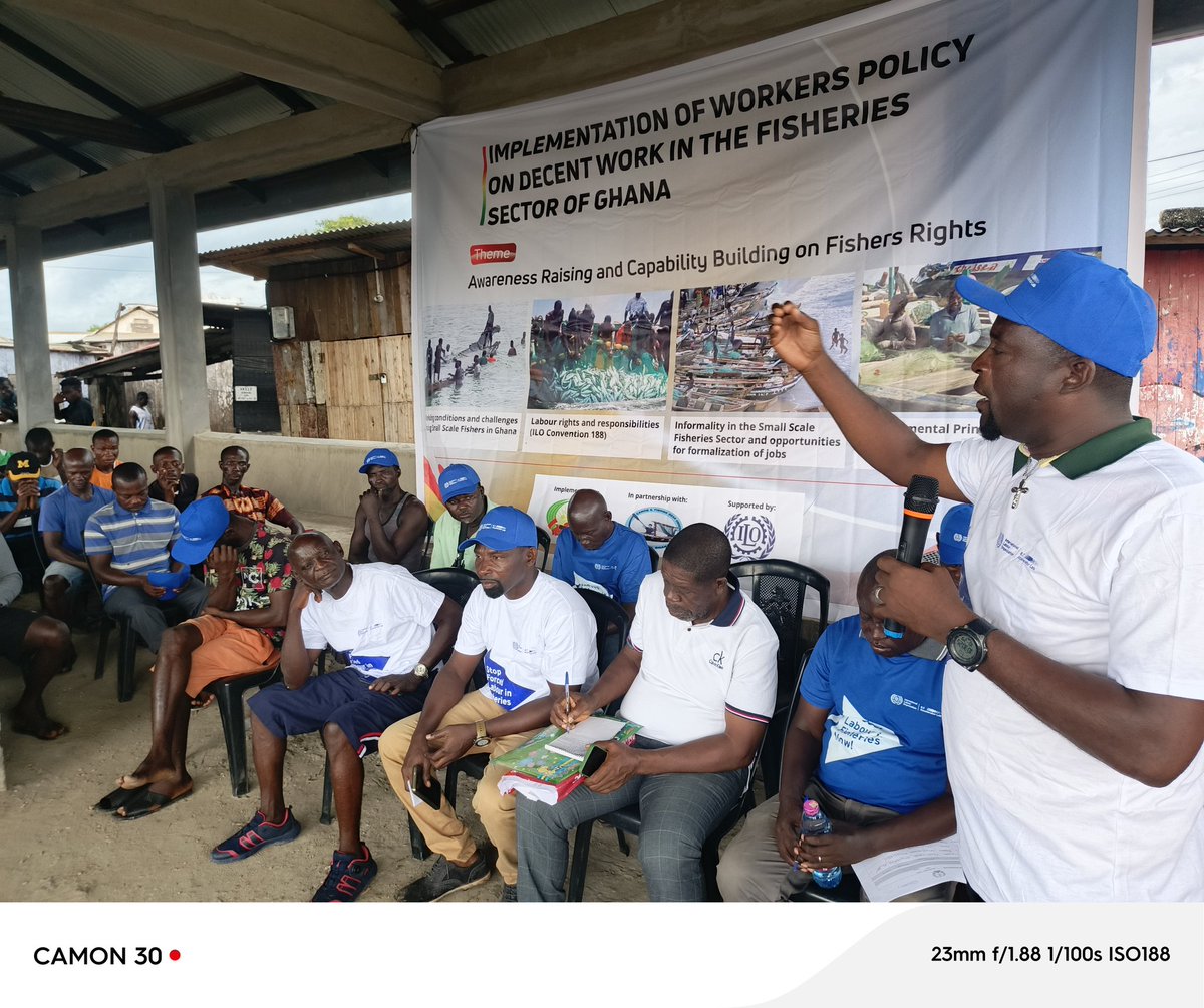 CanoeGear's tweet photo. Yesterday at #Sekondi & Shama, awareness raising and capability building for fishers on the #Rights of fishers, organized by CaFGOAG in collab with @TucGhana, with supports from @ilo
The meeting discussed the fundamental principles of rights at work, & provisions in @ilo's #C188 https://t.co/6uqWF8gCaU