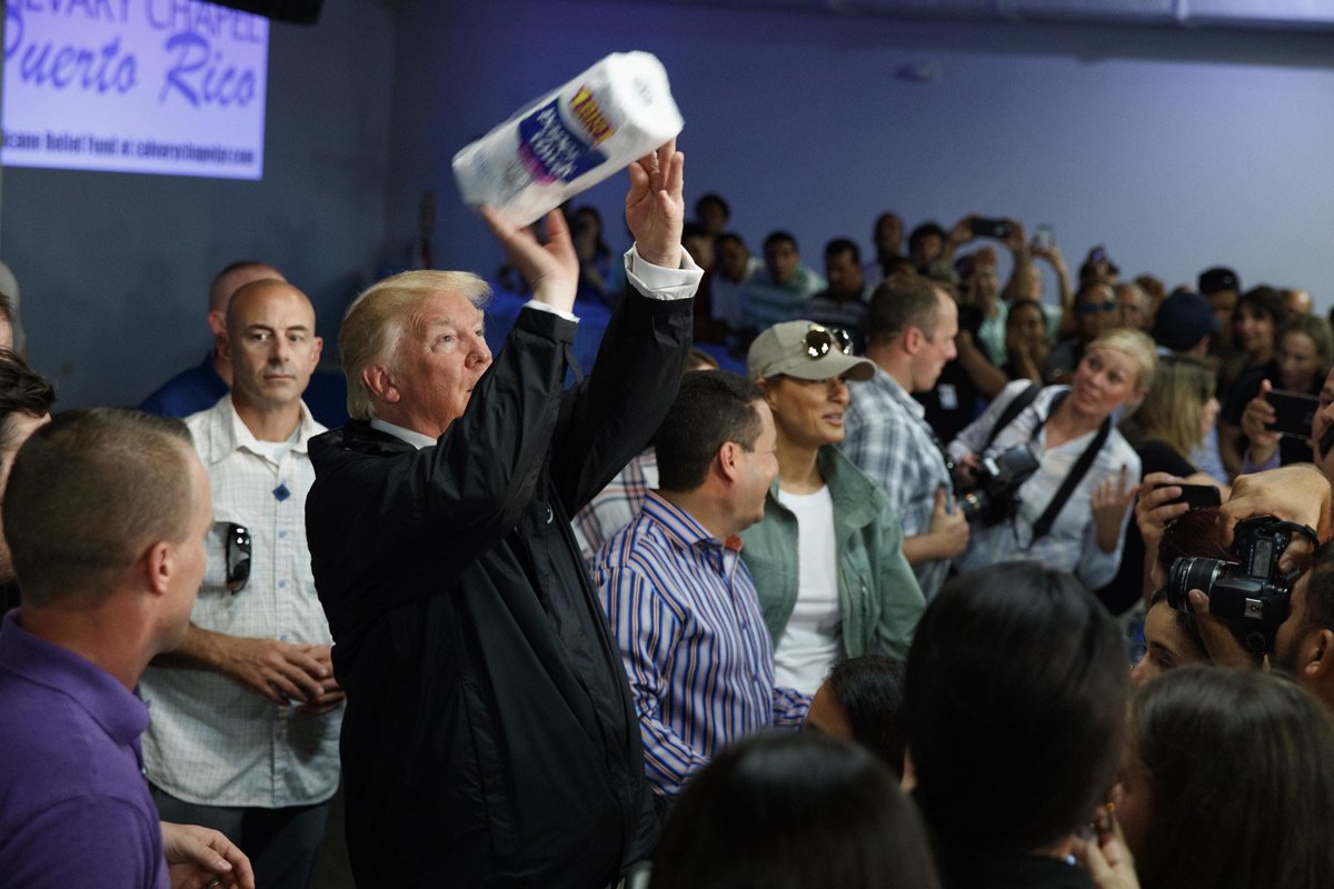 Exactly. No one throws paper towels to hurricane victims better than Trump. Sure they were hungry in Puerto Rico after the disaster of Hurricane Maria. But... that mess left behind was not going to wipe itself up.