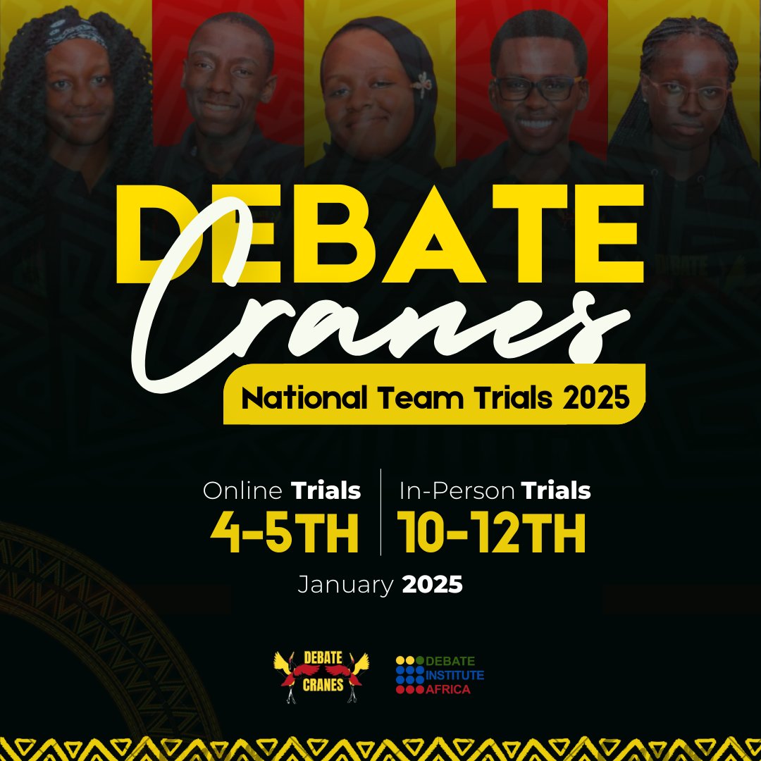 📢 Exciting news!

 The #DebateCranes  trials for the 2025 Panama World Schools Debating Championships are here! 🏆

🌐 Online Trials: Jan 4-5, 2025
🏫 Physical Trials: Jan 10-12, 2025

👉 Press Release: debateinstituteafrica.com/wp-content/upl…