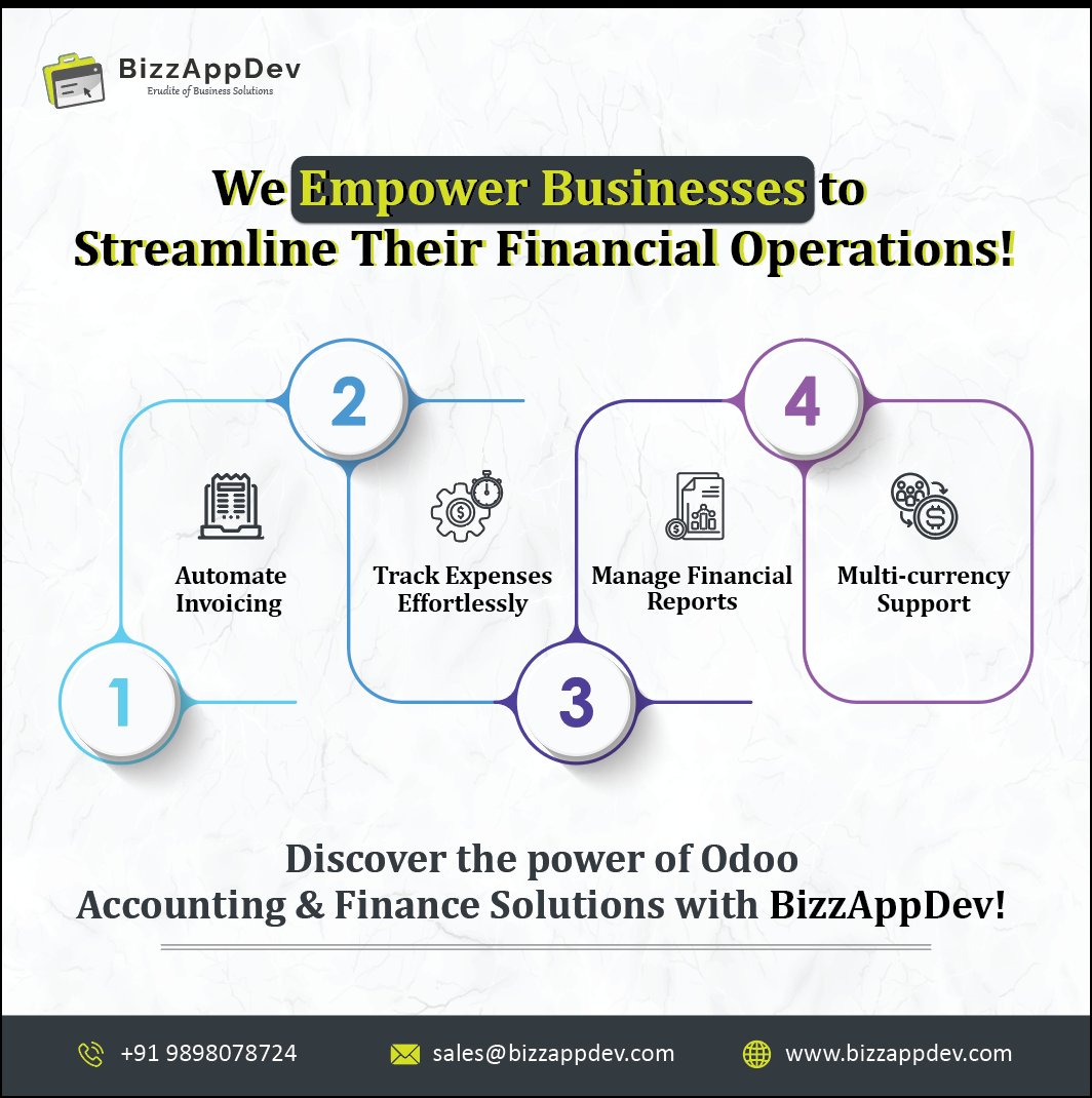 BizzAppDev's tweet photo. Ready to streamline your #finances? With #BizzAppDev's #Odoosolutions, you can automate invoicing, track expenses effortlessly, and manage reports with multi-currency support! Discover the power of #OdooAccounting today! 🌍💰
Contact us📞: +91 9898078724 https://t.co/9Q6K4FXgIr