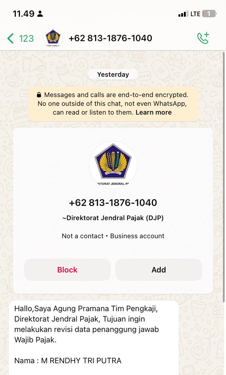 rendytrip's tweet photo. @DitjenPajakRI min nanya dong, kalo ada yg DM utk nanya dan konfirmasi terkait data UMKM gitu ini bener nomornya DJP gak ya? Saya merasa saya gak punya UMKM soalnya https://t.co/oAt3NVTQgo
