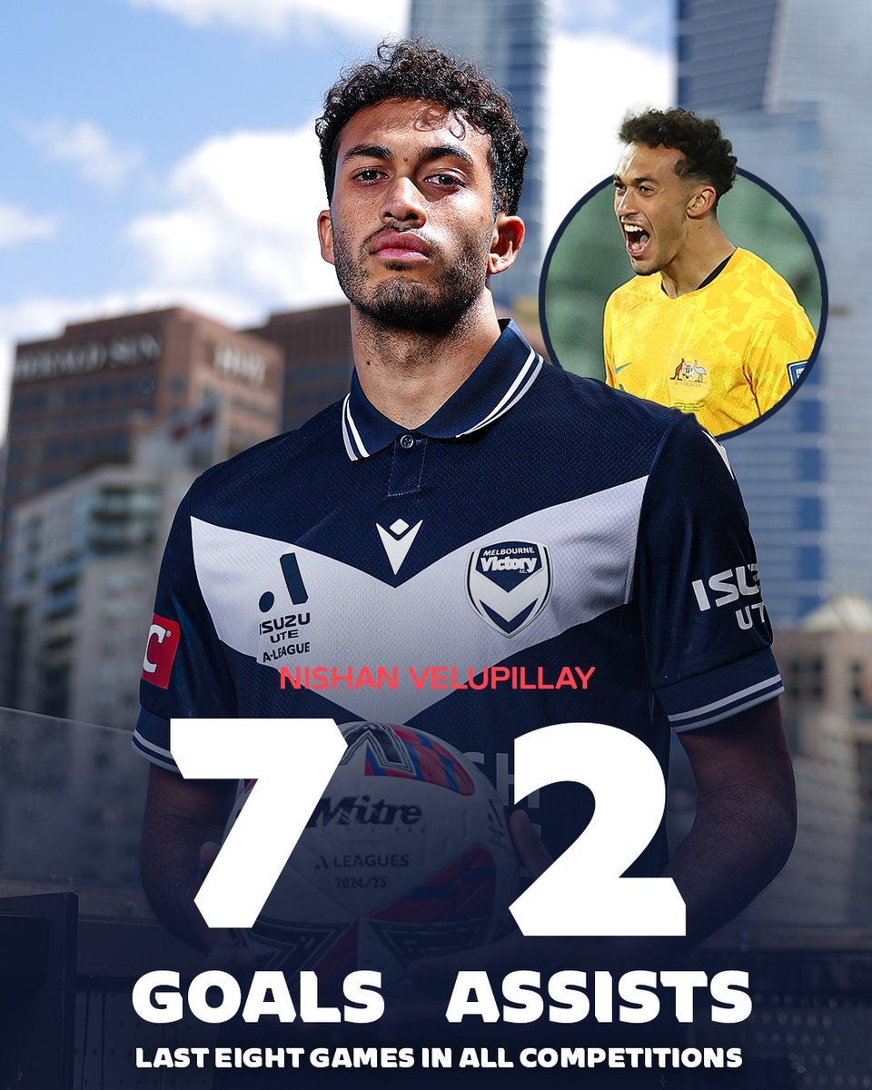 NINE goal contributions in eight games 🪄😮‍💨

In the cup, in the league and on international duty - Nishan Velupillay is 𝗳𝗹𝘆𝗶𝗻𝗴 🔥

Catch <a href="/gomvfc/">Melbourne Victory</a>’s breakout young gun in action on Sunday against <a href="/mfcbulls/">Macarthur FC</a>. Get your tickets now: tinyurl.com/3v3x39br