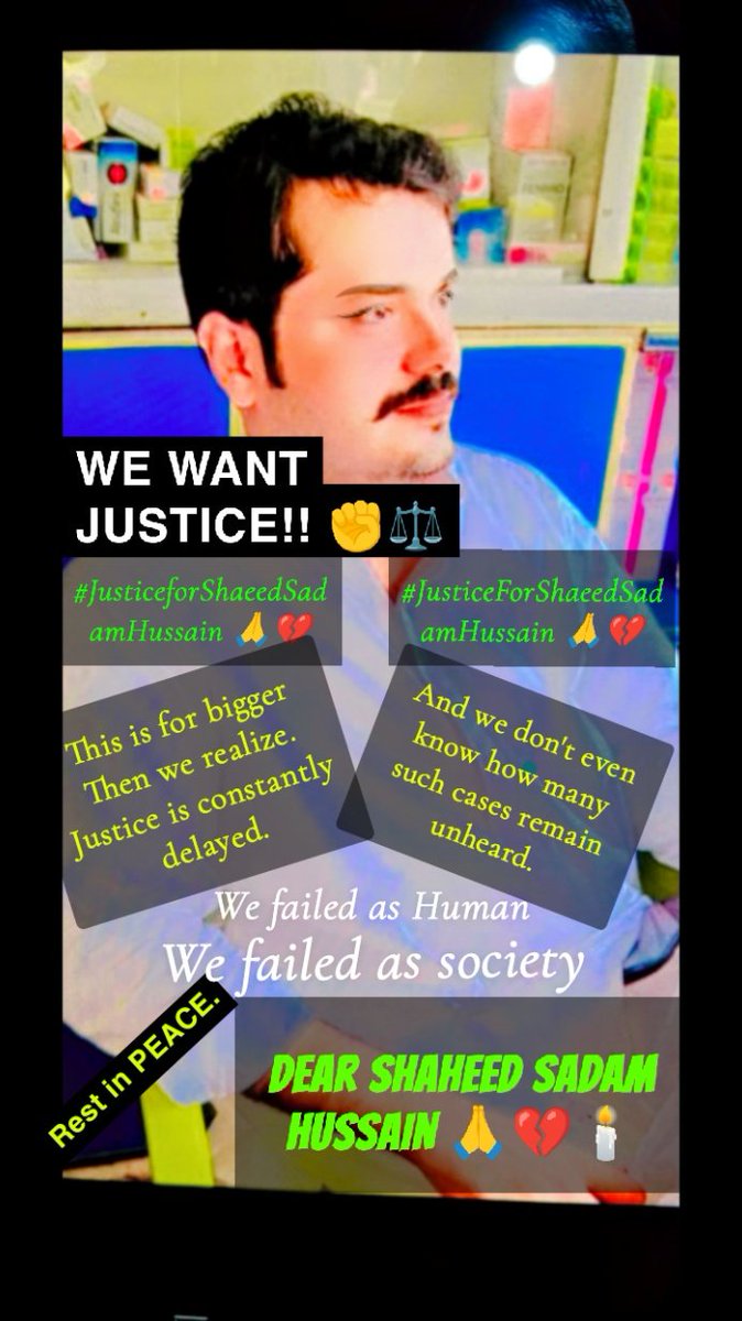 انصاف ڪيو انصاف ڪيو شھيد صدام حسين جي ٻچڙن کي انصاف ڏيارڻ لاء شڪارپور ۽ آس پاس جي عوام کي ھن جهان خان واري احتجاجي پروگرام ۾ ڀرپور
شرڪت جي دعوت ڏجي ٿي ، اميد ته شريڪ ٿي شھيد صدام حسين مھر جي قاتلن کي گرفتار 
ڪري شھيد جي خون سان انصاف ڪيو وڃي 
30-10-2024