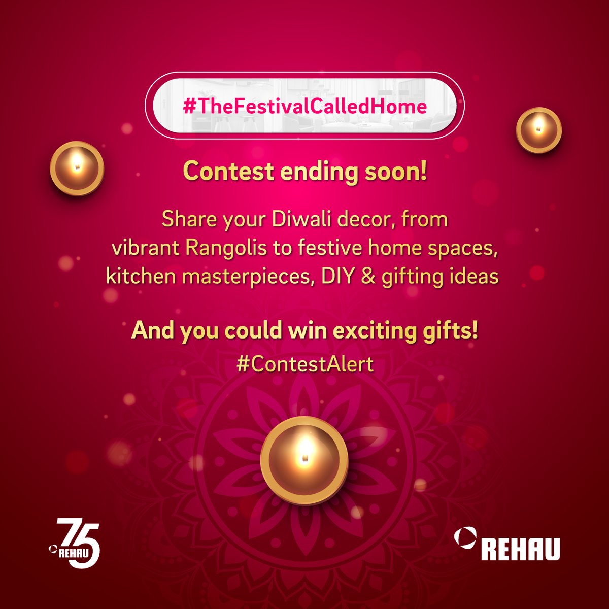 Last chance to join #TheFestivalCalledHome contest! 🌟 Share your Diwali decor—Rangolis, festive spaces, DIYs, or gifting ideas—for a chance to win exciting prizes! Participate now! 🎉 #contestalert #Diwali #DiwaliDecor #REHAUIndia #engineeringprogress