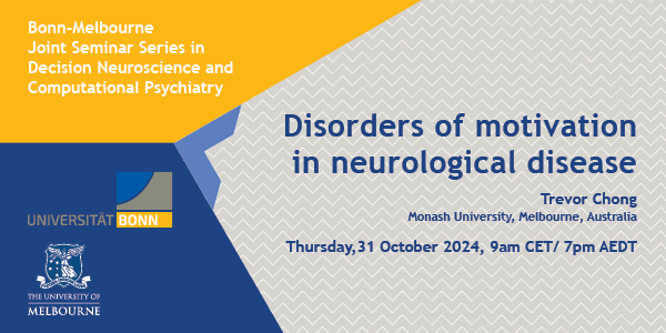 Centre for Brain, Mind and Markets (@unimelb_cbmm) on Twitter photo A reminder to join us at 9am CET/7pm AEDT Thursday 31 October for the next in the Bonn-Melbourne Seminar Series in Decision Neuroscience and Computational Psychiatry with <a href="/trevor_chong/">Trevor Chong</a>! <a href="/BusEcoNews/">Business & Economics UniMelb</a> <a href="/monashcogneuro/">monashcogneuro</a>
go.unimelb.edu.au/js98 A reminder to join us at 9am CET/7pm AEDT Thursday 31 October for the next in the Bonn-Melbourne Seminar Series in Decision Neuroscience and Computational Psychiatry with <a href="/trevor_chong/">Trevor Chong</a>! <a href="/BusEcoNews/">Business & Economics UniMelb</a> <a href="/monashcogneuro/">monashcogneuro</a>
go.unimelb.edu.au/js98