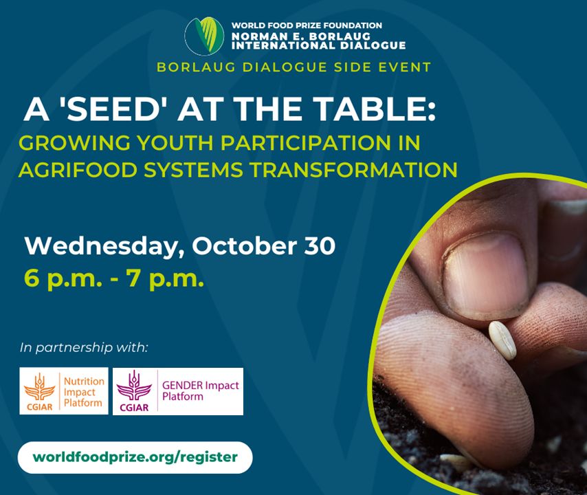 Shakuntala Haraksingh Thilsted (@trinidad1949) on Twitter photo Happening today! #FoodPrize24
Join us at our side event to explore how we can bring young voices to the decision table and better enable their participation and leadership in shaping the future of food and nutrition security.
<a href="/WorldFoodPrize/">World Food Prize Foundation</a> @CGIARNutrition <a href="/CGIARgender/">CGIAR GENDER</a> Happening today! #FoodPrize24
Join us at our side event to explore how we can bring young voices to the decision table and better enable their participation and leadership in shaping the future of food and nutrition security.
<a href="/WorldFoodPrize/">World Food Prize Foundation</a> @CGIARNutrition <a href="/CGIARgender/">CGIAR GENDER</a>