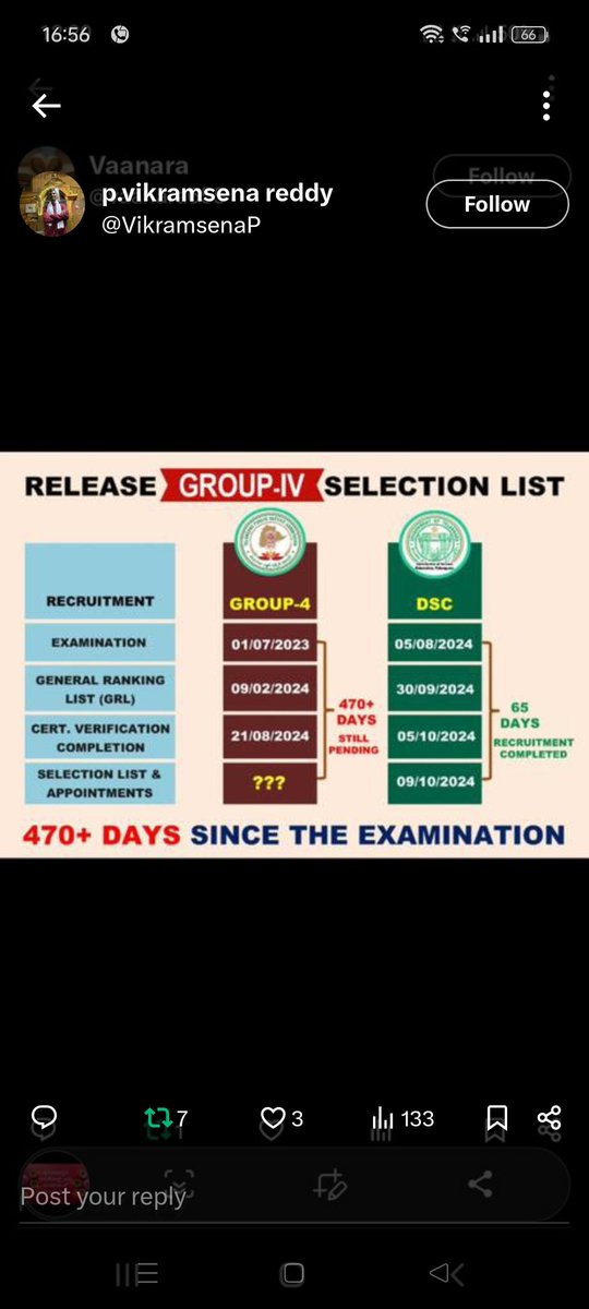 vishnusaitheja1's tweet photo. @VikramsenaP @TSPSCofficial @revanth_anumula @Bhatti_Mallu Yes sir please release Group 4 final results https://t.co/UjlFZ1pRxK