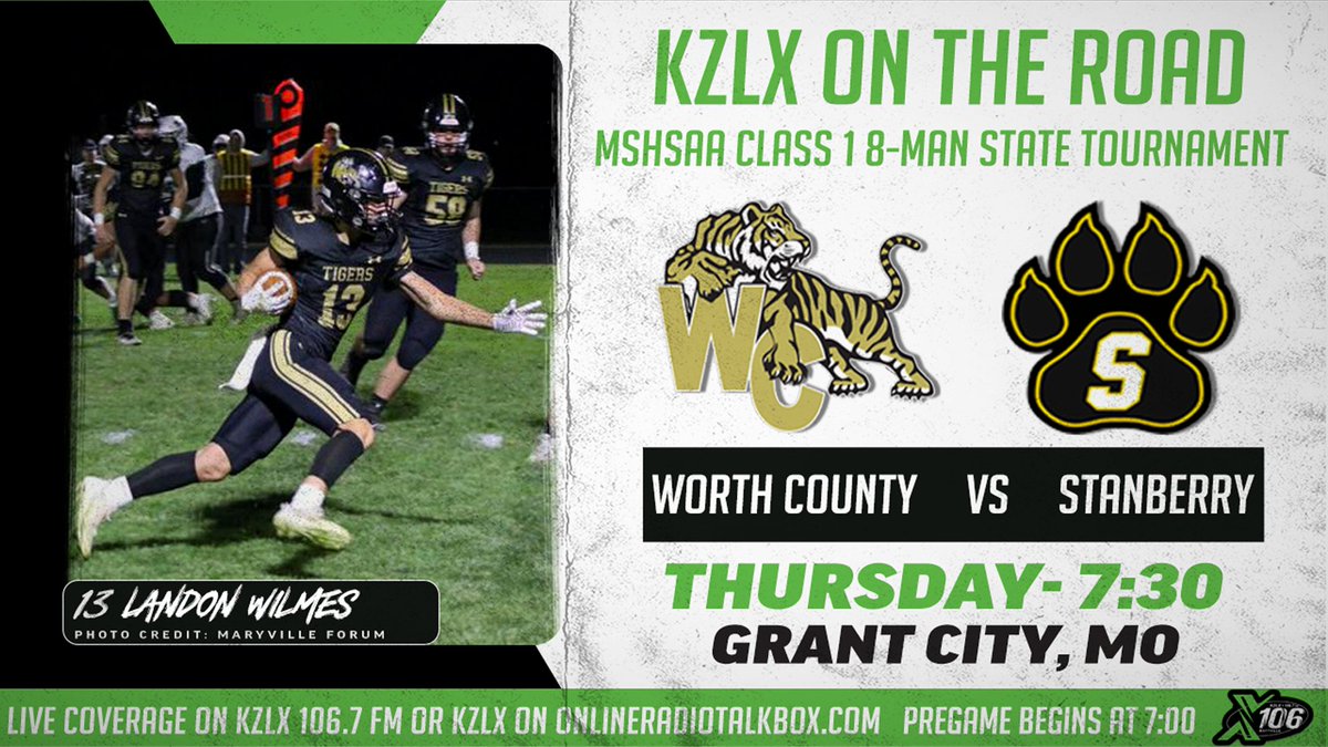 KZLX is on the road covering Missouri high school playoff football. Tomorrow night, we head to Grant City for Worth County vs. Stanberry!

Tune in to KZLX FM 106.7 or OnlineTalkboxRadio below

Link to broadcast: onlineradiobox.com/us/kzlx/?cs=us…