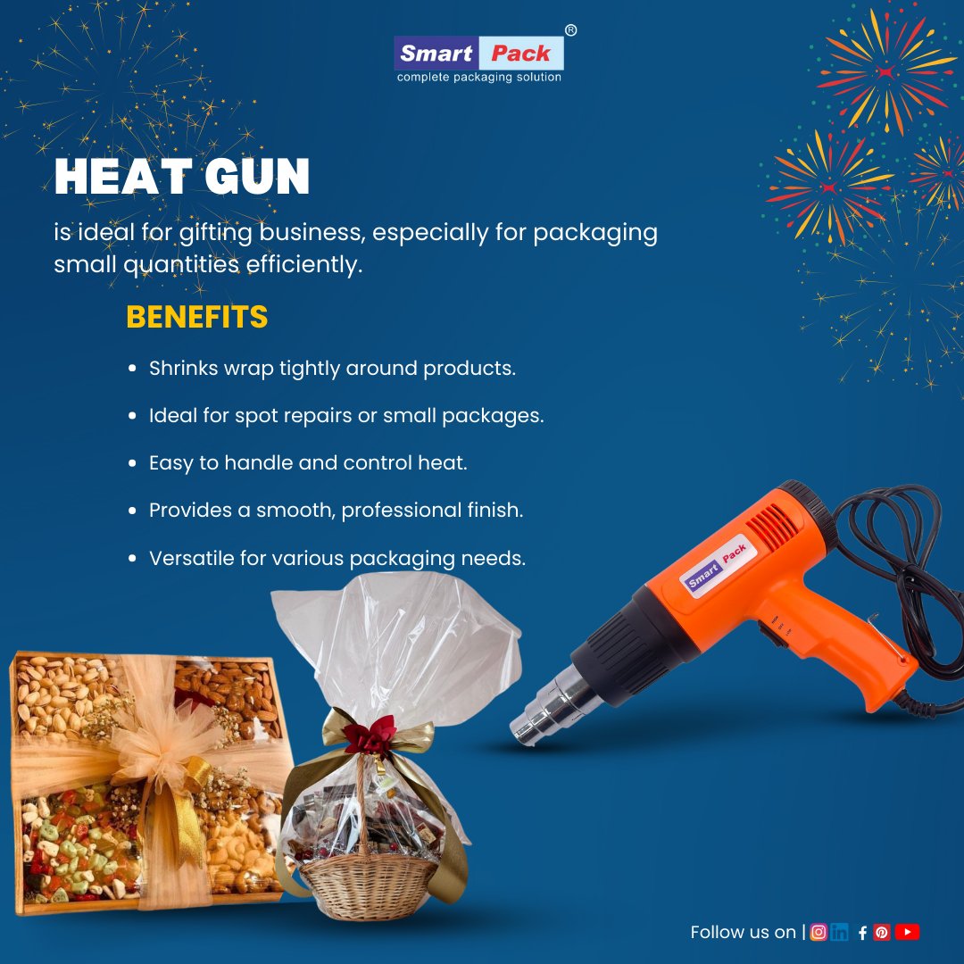 SmartPackIndia's tweet image. 🎉 Ready to take your gifting business to the next level? Start with the right tools! Choose Smart Packaging Systems for all your packaging needs. 
#SmartPackagingSystems #GiftBusiness #PackagingSolutions #EfficientPackaging #ClingWrappingMachine #HeatGun #ThermalInkjetPrinter