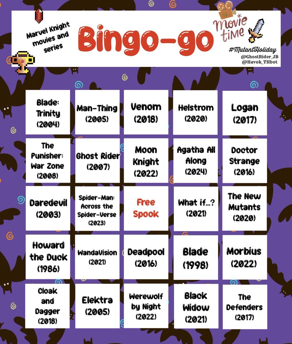 Havok_THbot's tweet photo. #MutantHoliday
   
         🎉 Mutant Bingo-go 🎈
            Marvel Knight edition 
มีใครบิงโกกันบ้าง มาโชว์ตัวหน่อย https://t.co/3IUhQA9lGk