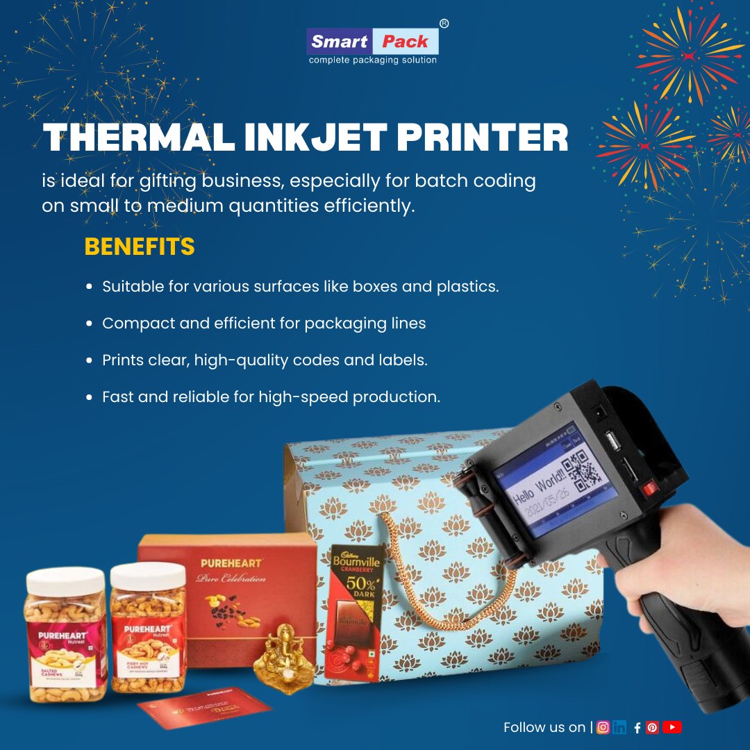 SmartPackIndia's tweet image. 🎉 Ready to take your gifting business to the next level? Start with the right tools! Choose Smart Packaging Systems for all your packaging needs. 
#SmartPackagingSystems #GiftBusiness #PackagingSolutions #EfficientPackaging #ClingWrappingMachine #HeatGun #ThermalInkjetPrinter