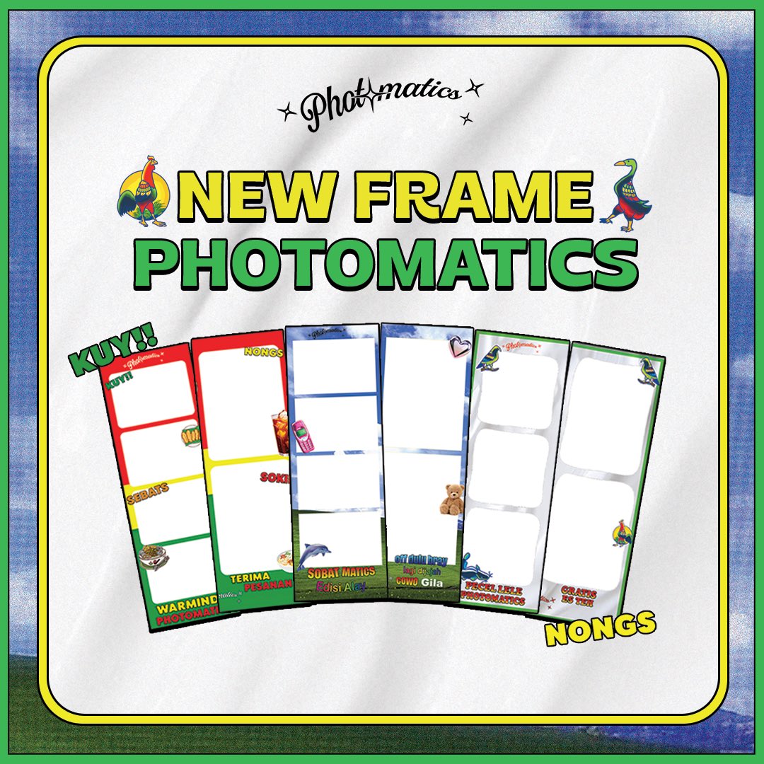 photomaticsid's tweet photo. ADA YANG BARU NIH!!🤩😍
Frame lucu ala ala warmindo dll ini udah bisa sobat matics pake loh!🤭❤️
Yuk buruan ke Photmatics buat foto pake frame frame baru ini!!!💨
#photomatics #photomaticsid #langsungcetakbawapulang #newframe https://t.co/aEoJg6JnzB